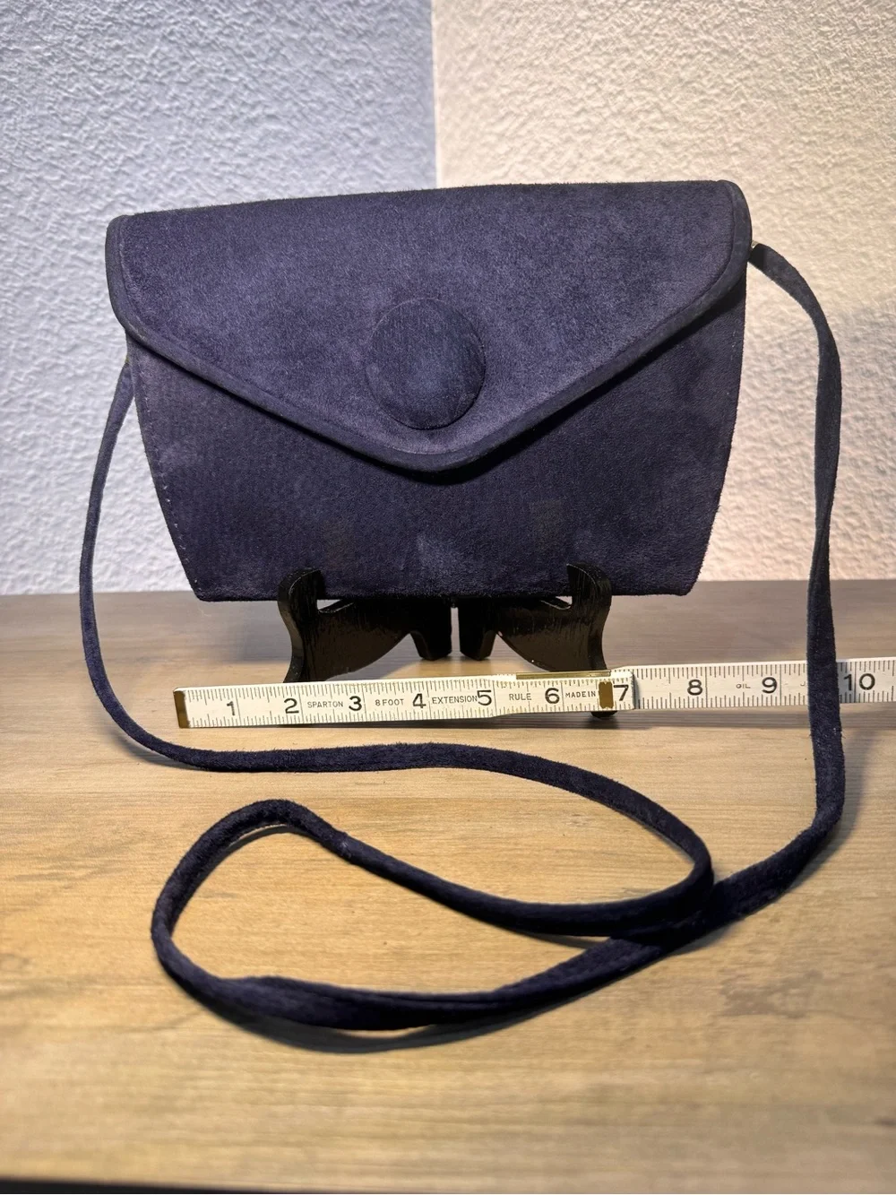 Vintage Rush Hour Navy Suede Crossbody Clutch Detachable Strap Gold Tone Purse